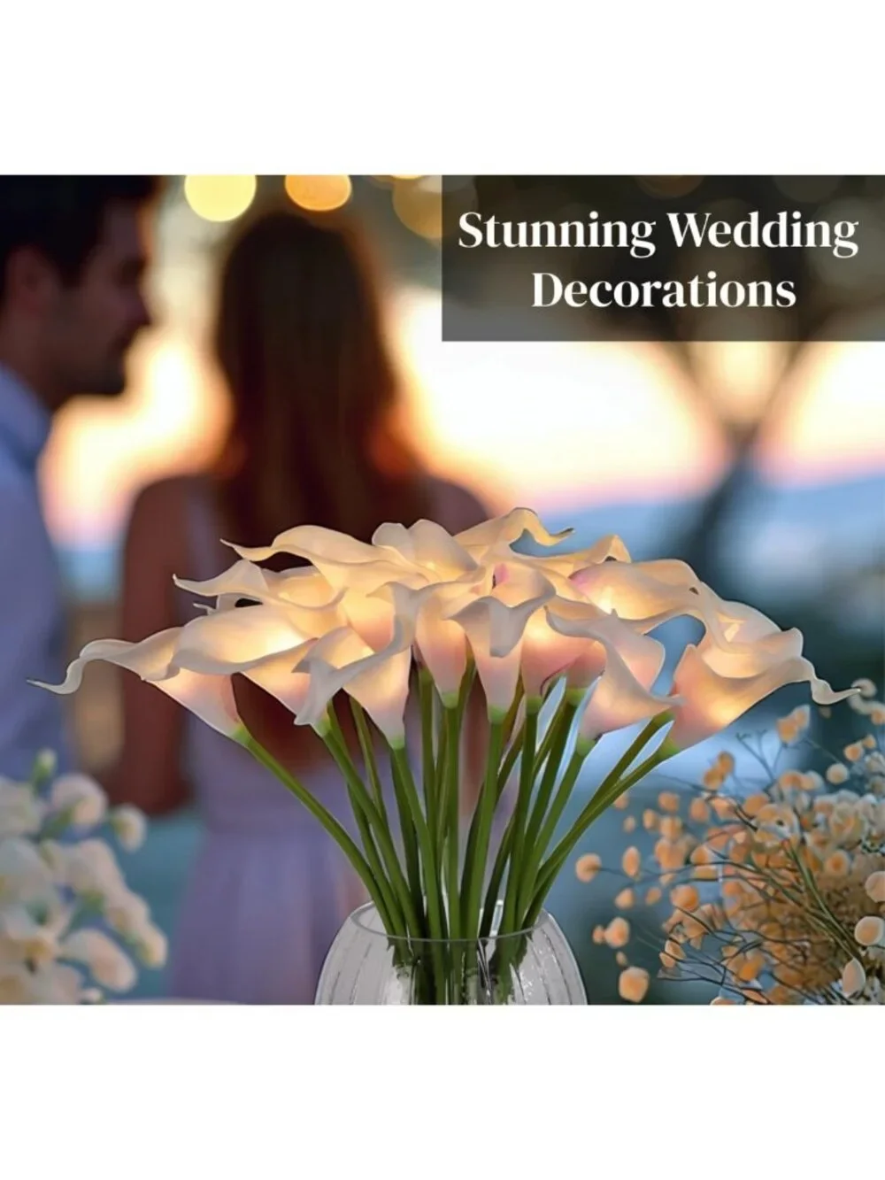 LED Lighted Faux Calla Lily Bouquet - 20 Real Touch Stems for Home Decor & Gifts